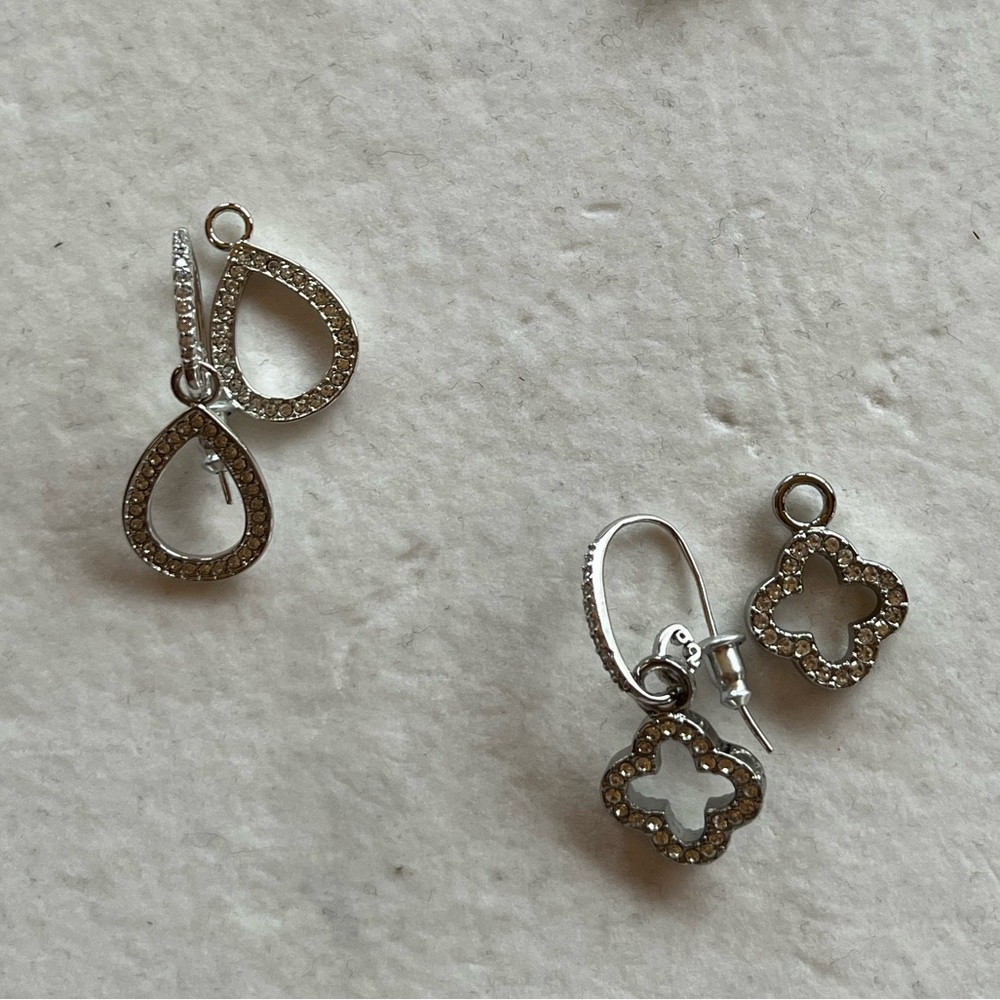 Origami Owl Interchangeable Elegant Silver Pave Drop Earrings